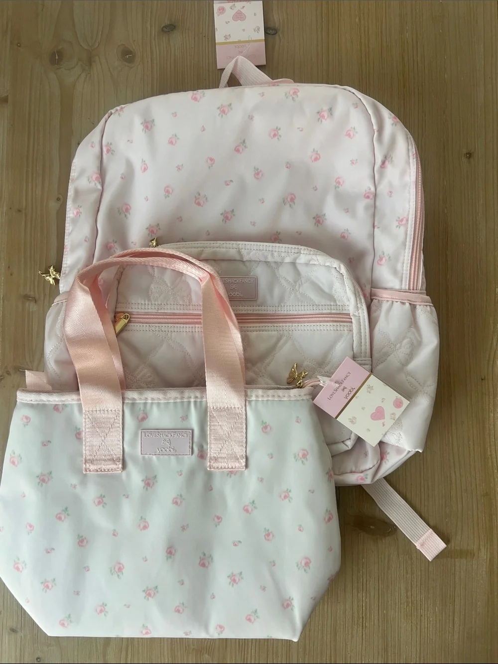 LoveShackFancy Target Yoobi Pink Ditsy Floral Quilted Pouch Backpack & Lunchbox